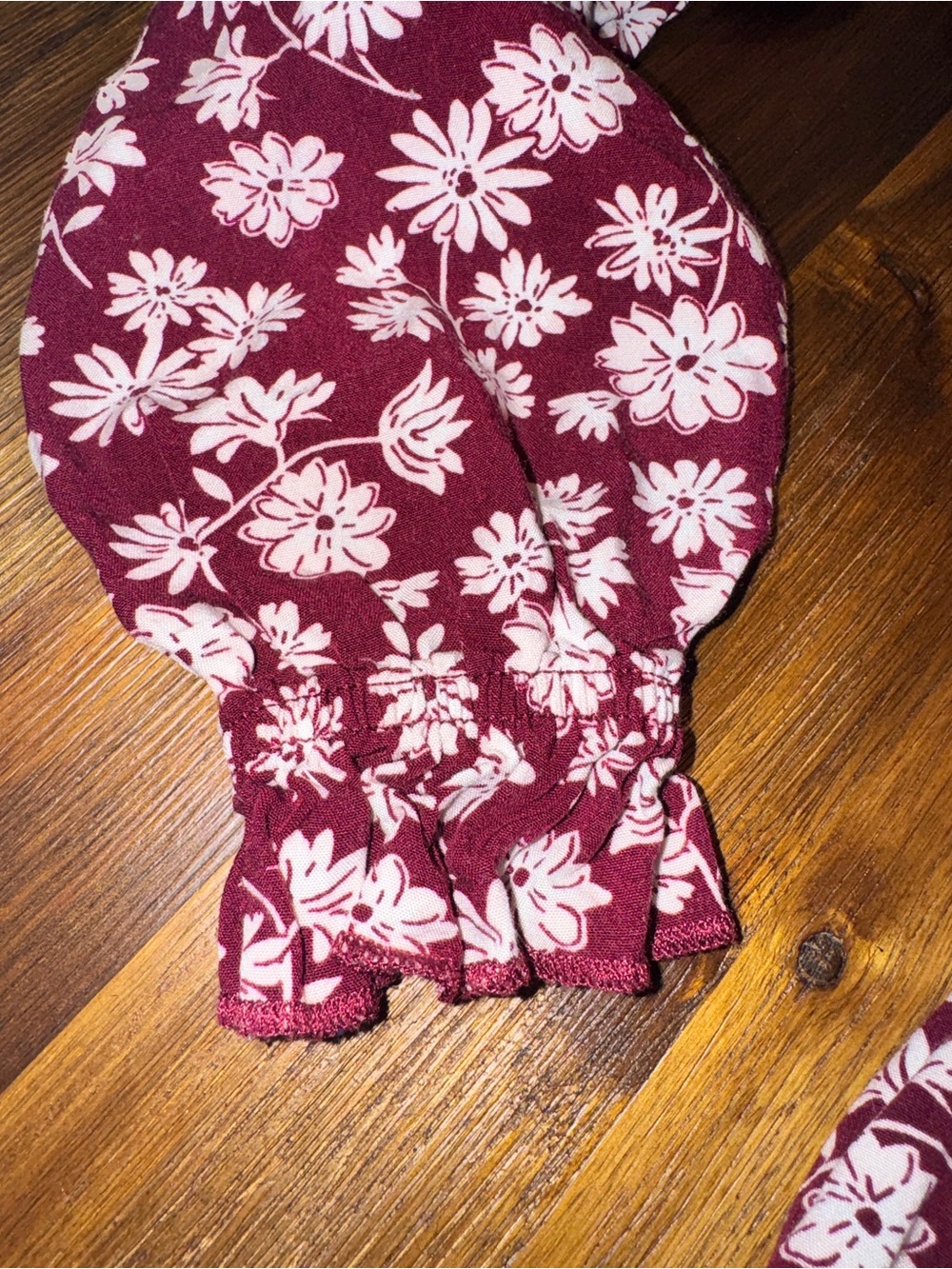 Girls' Floral Burgundy Long-Sleeve Smocked Dress - Picture 8 of 11